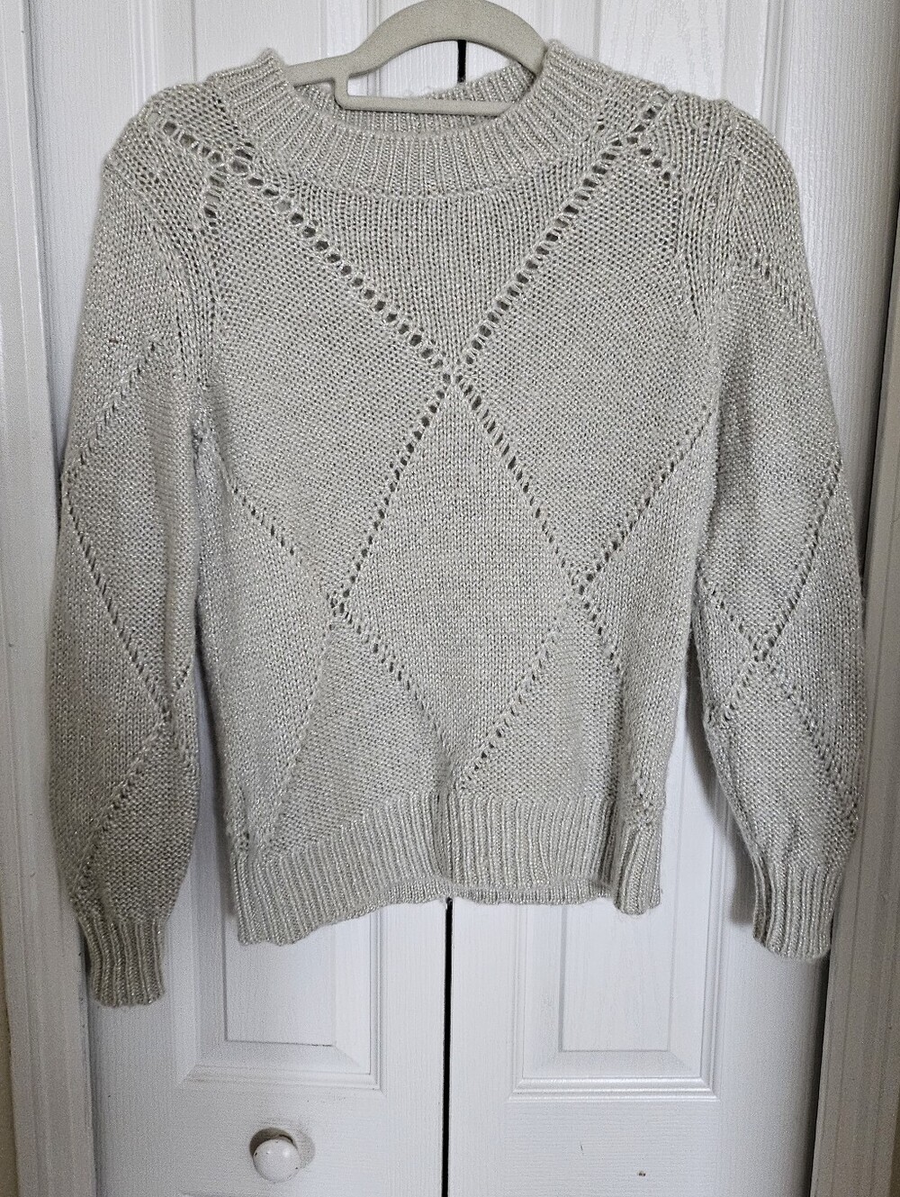 Tommy Bahama Womens XXS Ivory Metallic Knit Sweater Diamond Pattern Pullover. - Picture 4 of 8